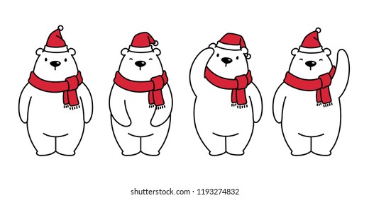 bear vector polar bear Christmas Xmas Santa Claus hat scarf character cartoon icon logo illustration white
