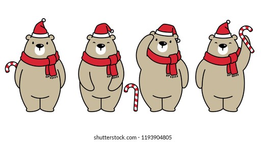 bear vector polar bear Christmas Xmas Santa Claus hat candy cane scarf cartoon character icon logo illustration