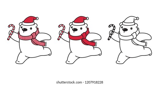 bear vector polar bear Christmas Xmas Santa Claus hat candy cane scarf cartoon character icon logo illustration doodle white