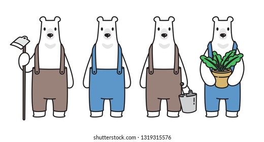 Bear vector Polar Bear farmer plant grow cartoon character icon logo illustration symbol doodle