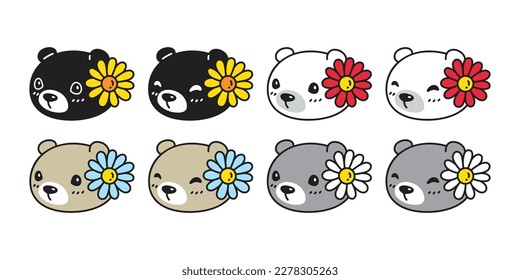 Bear vector polar bear flower daisy icon face head character cartoon logo teddy symbol doodle animal illustration isolated design