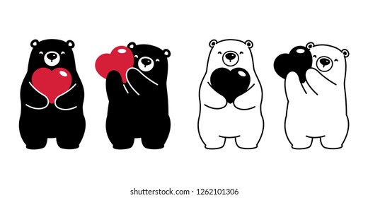 Bear vector polar bear heart valentine hug love cartoon character icon logo isolated illustration black