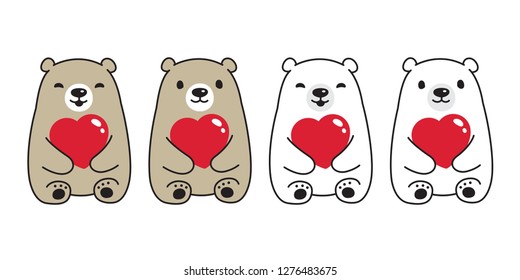 Bear vector polar bear heart valentine hug sitting cartoon character icon logo illustration doodle