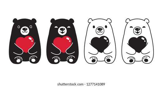 Bear vector polar bear heart valentine hug sitting character cartoon icon logo illustration doodle