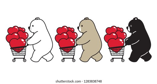 Bear vector polar bear heart valentine shopping cart bag character cartoon icon logo illustration doodle