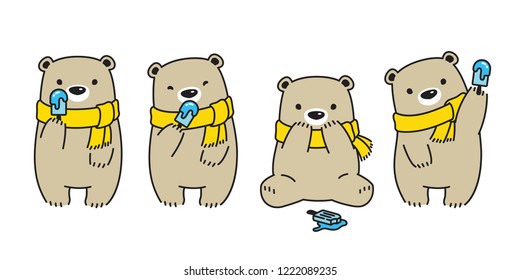 Bear vector Polar Bear ice cream character cartoon scarf illustration icon logo doodle