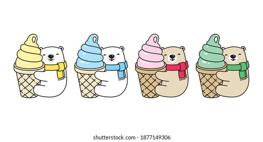 Bear vector polar bear ice cream cone icon logo teddy cartoon character pet symbol doodle illustration design