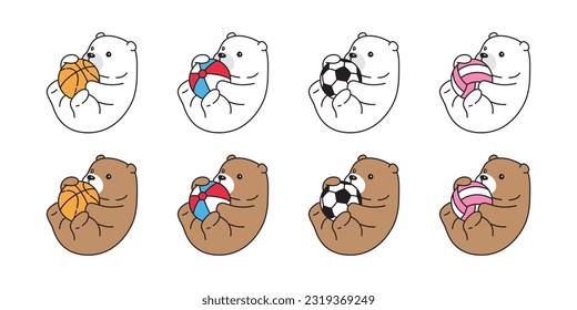 Bear vector polar bear icon beach ball soccer football basketball volleyball character cartoon sport logo teddy symbol doodle animal illustration isolated design