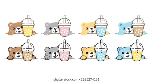 Bear vector polar bear icon boba tea bubble milk tea character cartoon logo pastel teddy drinking symbol doodle animal illustration isolated design