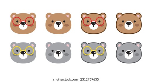 Bear vector polar icon eyeglasses sunglasses character cartoon face head logo teddy symbol doodle animal illustration isolated design