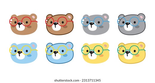 Bear vector polar icon eyeglasses sunglasses cartoon character face head logo teddy symbol doodle animal illustration isolated design