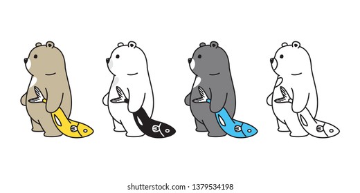 Bear vector polar bear icon fishing salmon tuna cartoon character logo teddy illustration