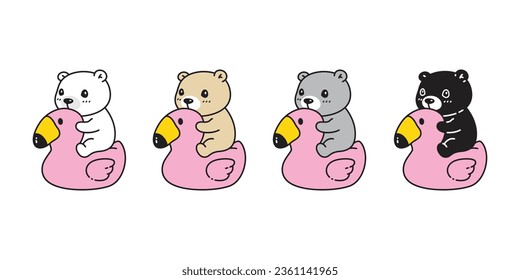 Bear vector polar icon flamingo duck rubber cartoon character logo teddy riding swimming ring inflatable symbol doodle pet animal illustration isolated design