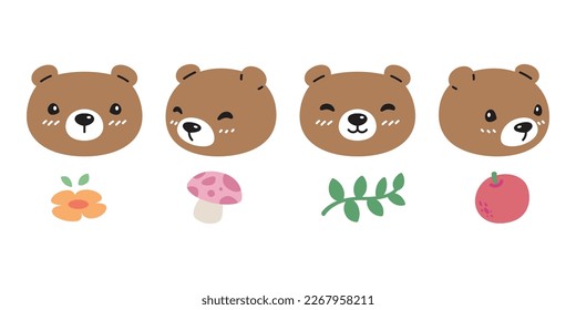 Bear vector polar icon flower fruit mushroom character cartoon logo teddy symbol doodle animal illustration isolated design