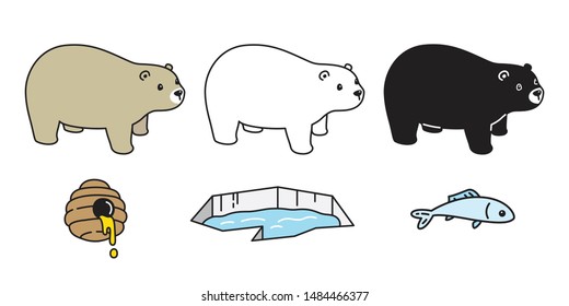 Bear vector polar bear icon honey fish cartoon character symbol logo illustration doodle design
