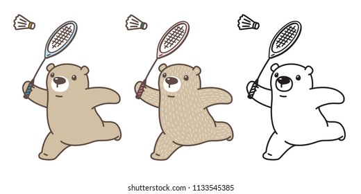 Bear vector Polar Bear icon logo badminton racket sport cartoon character illustration doodle