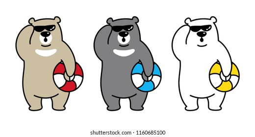 Bear vector Polar Bear icon logo beach swim ring swimming pool cartoon character illustration