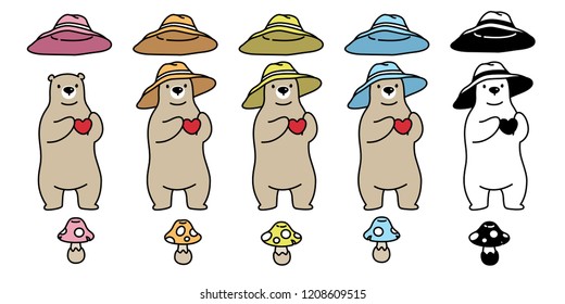 Bear vector Polar Bear icon logo heart valentine mushroom hat cartoon character illustration doodle