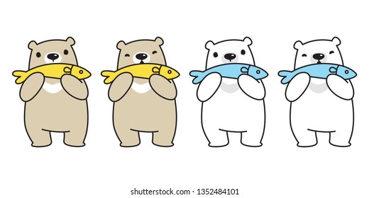 Bear vector Polar Bear icon logo fish salmon tuna cartoon character illustration doodle symbol