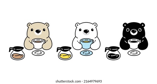 Bear vector polar bear icon logo coffee cup tea teddy baby cartoon character symbol doodle animal illustration design isolated