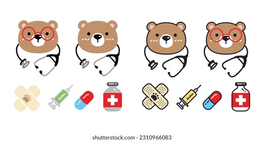 Bear vector polar bear icon medicine doctor pills hospital capsule stethoscope character cartoon logo teddy symbol doodle animal illustration isolated design