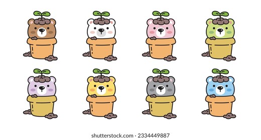 bear vector polar bear icon plant pot flower pet cartoon character teddy symbol stamp tattoo scarf illustration design isolated