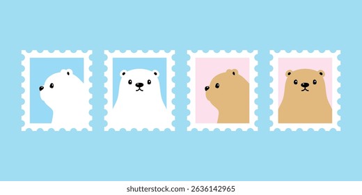 Bear vector polar bear icon post mail stamp cartoon character doodle logo teddy symbol illustration design