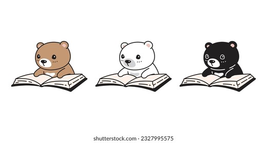 bear vector polar bear icon reading book pet character cartoon teddy symbol stamp tattoo scarf illustration design isolated