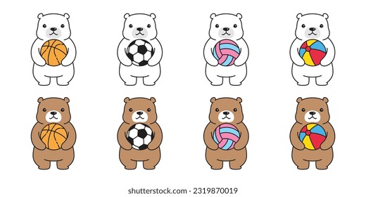 Bear vector polar bear icon sport beach ball soccer football basketball volleyball character cartoon logo teddy symbol doodle animal illustration isolated design