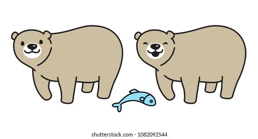 bear vector polar bear logo icon illustration salmon fish character cartoon doodle brown