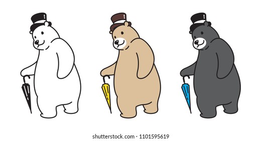 Bear vector polar Bear logo icon top hat umbrella illustration cartoon