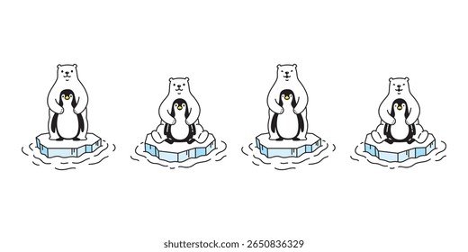 Bear vector polar bear penguin sitting iceberg hug icon cartoon character friend doodle logo teddy illustration symbol design