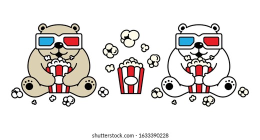Bear vector polar bear popcorn icon 3d glasses movie cinema teddy character cartoon illustration doodle design