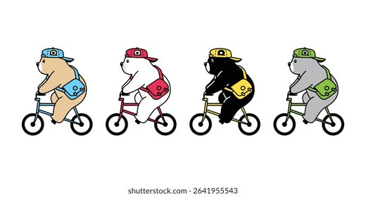 Bear vector polar bear riding bicycle cycling icon cap hat cartoon character doodle logo teddy symbol illustration design