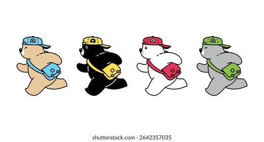 Bear vector polar bear running icon cap hat bag cartoon character doodle logo teddy illustration symbol design