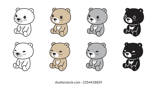 Bear vector polar sitting icon pet character cartoon logo teddy symbol doodle animal illustration isolated design