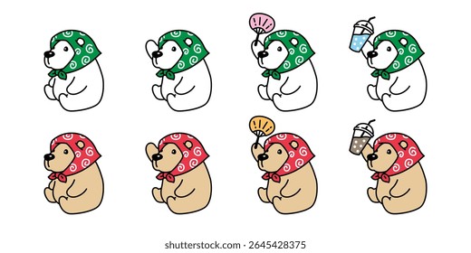 Bear vector polar bear sitting icon hair tie kerchief teddy cartoon character japan pattern doodle logo illustration symbol design