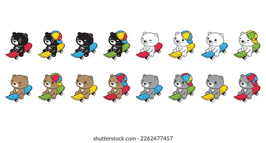 Bear vector polar skateboard icon logo skating extreme sport cartoon character illustration clip art design