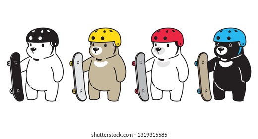 Bear Vector Polar Bear Skateboard Skating Helmet Cartoon Character Icon Logo Illustration