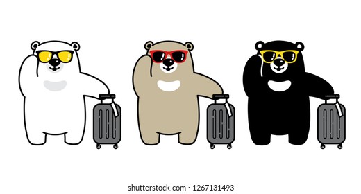 Bear vector polar bear sunglasses travel bag traveller airport cartoon character icon logo isolated illustration