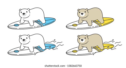 Bear vector polar bear surfboard icon cartoon character sport beach summer logo symbol illustration doodle design