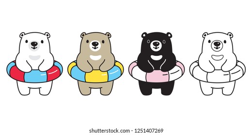 Bear vector polar bear swimming pool ring ocean sea cartoon character icon logo illustration