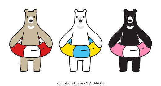 Bear vector polar bear swimming ring pool beach cartoon character icon logo illustration