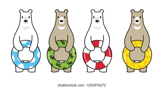 Bear vector polar bear swimming ring icon pool ocean sea beach logo summer tropical cartoon character symbol doodle illustration design