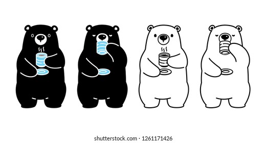 Bear vector polar bear tea coffee drink cartoon character icon logo isolated illustration black