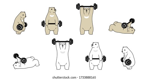 Bear vector polar bear training fitness dumbbell icon logo teddy cartoon character symbol illustration doodle white brown design