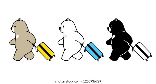 Bear vector polar bear travel bag traveller air port cartoon character icon logo isolated illustration