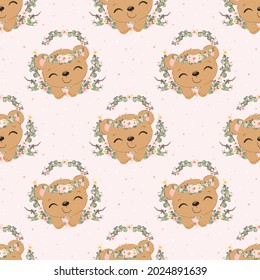 bear vector seamless pattern. Great for spring and summer wallpaper, backgrounds, invitations, packaging design projects. 
Surface pattern design.
