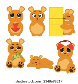 Bear vector set cartoon animal character and cute brown grizzly bear illustration animalistic set children's teddy bear isolated on white background