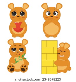 Bärenkartoon-Vektorset-Tierchartoon und süter brauner Grizzly Bär animalistischer Set Kinderteddybär einzeln auf weißem Hintergrund